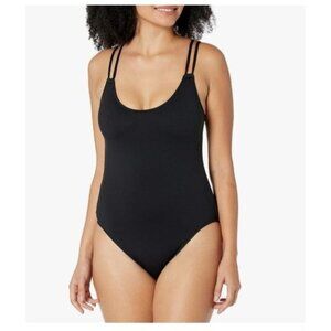 Seafolly Australia Black One-Piece Swimsuit US 6 UK 10 Double Strap Scoop Neck